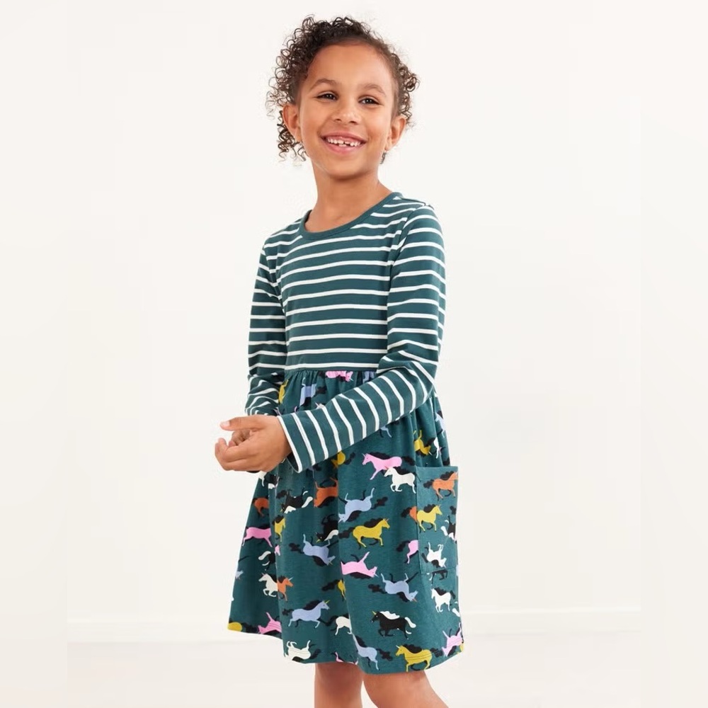 Hanna Andersson Green Striped Top Unicorn Print Dress